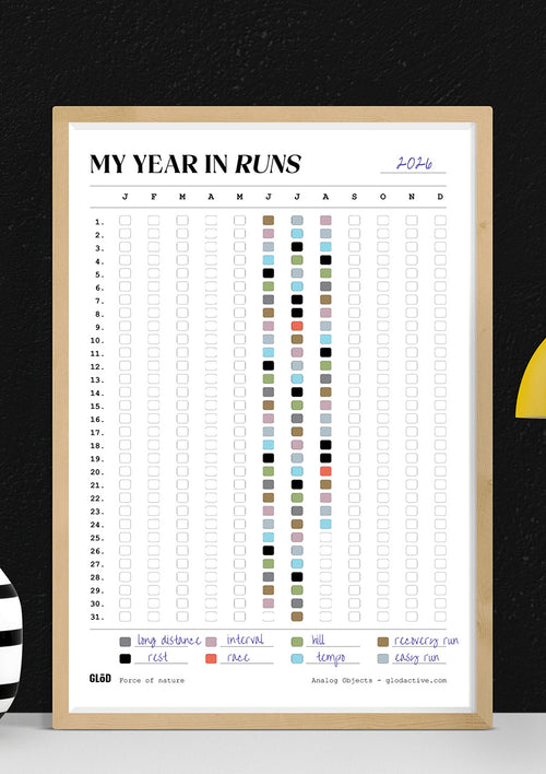 My Year In Runs Poster - Analog Running Tracker (cm)