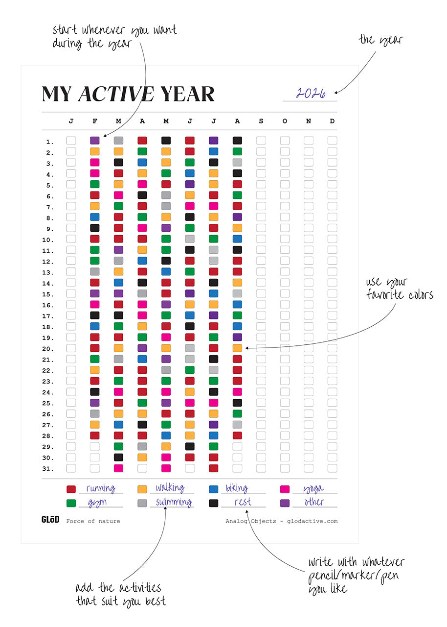 My Active Year Poster - Analog Habit Tracker (cm)