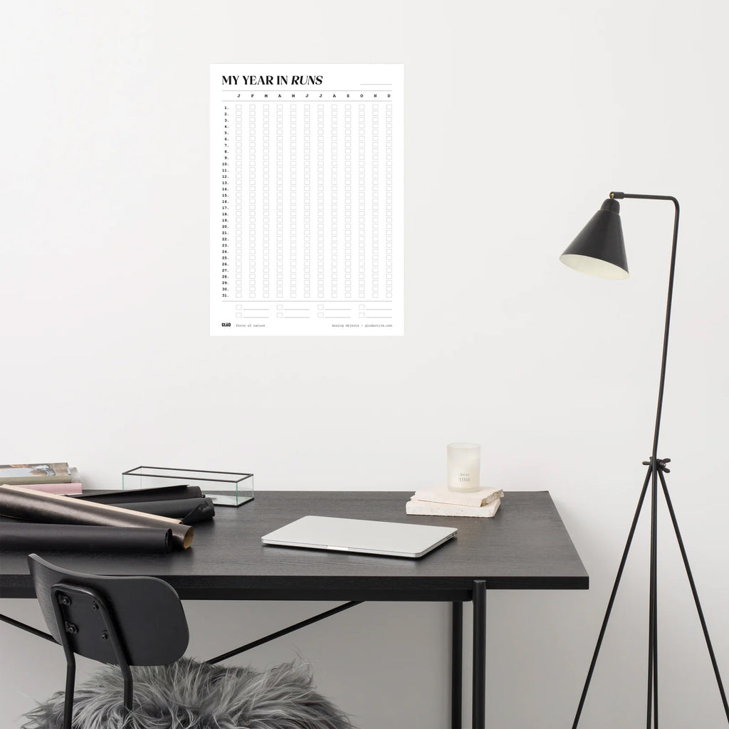 My Year In Runs Poster - Analog Running Tracker (inch)